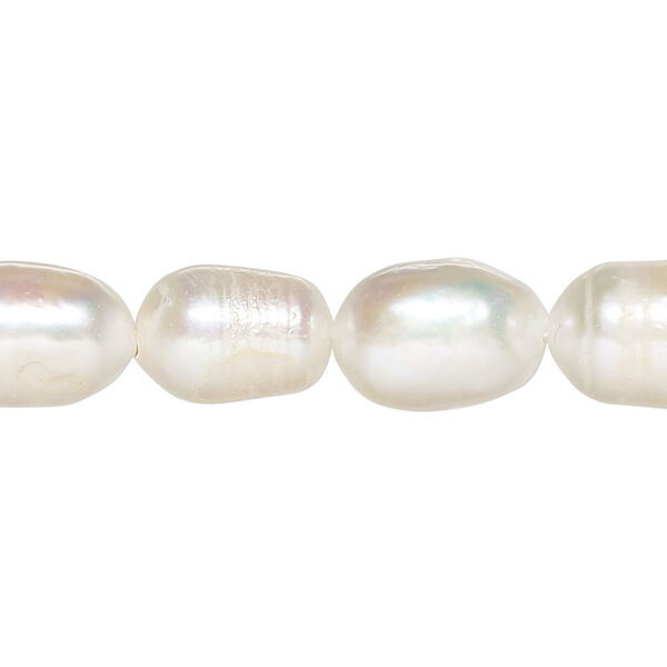 Pearl, cultured freshwater (dyed), off-white, 9-11mm rice with 0.4mm hole, Mohs hardness 2-1/2 to 4. Sold per 15-1/2" to 16" strand. image number 0