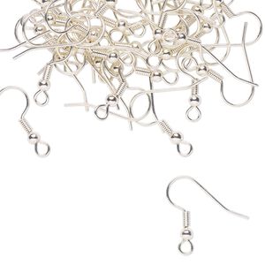 Ear wire fishhook 1pkg50 silver-plated, 20mm / 3mm ball / 4mm coil / open loop, 21 gauge stainless steel / electro-coated pale yellow 25 pair