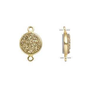 Druzy agate / sterling silver 1pkg1, electrocoated gold finished hand-cut flat round link 11mm