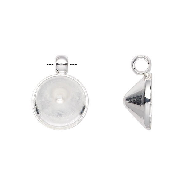 Drop, Almost Instant Jewelry®, silver-plated brass, 14mm round with SS55 chaton setting. Sold per pkg of 4. image number 0