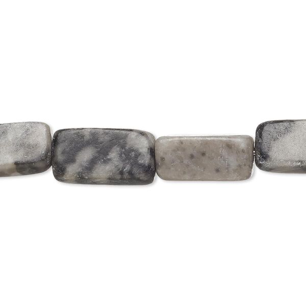 Bead, black and grey marble (natural), 13x6mm-19x9mm rounded flat rectangle, C- grade, Mohs hardness 3. Sold per 15-inch strand. image number 0