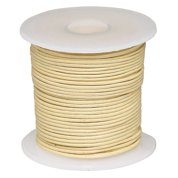 Cord, leather (dyed), cream, 0.5-0.8mm round. Sold per 25-yard spool. image number 0