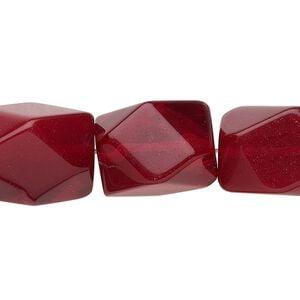 Bead, glass, candy red, small to medium faceted nugget. Sold per 15-1/2" to 16" strand.