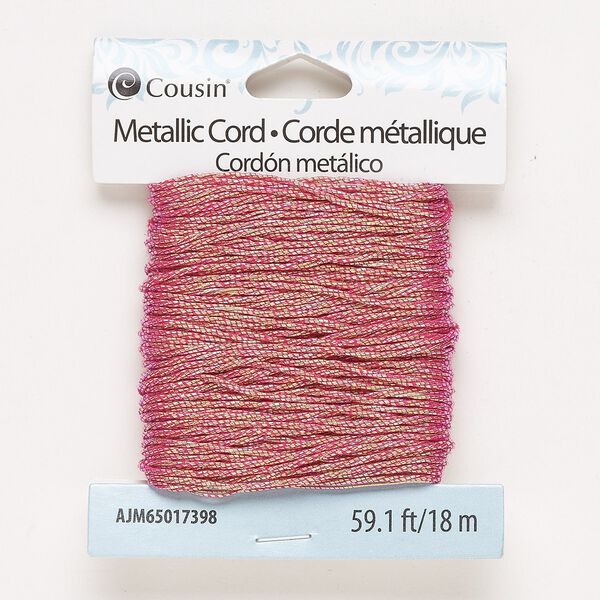 Cord, nylon, iridescent pink, 1mm round. Sold per 18-meter pkg. image number 0