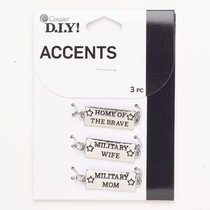 Link assortment brass enamel 3pk 25x10mm rectangle, antique silver finish black