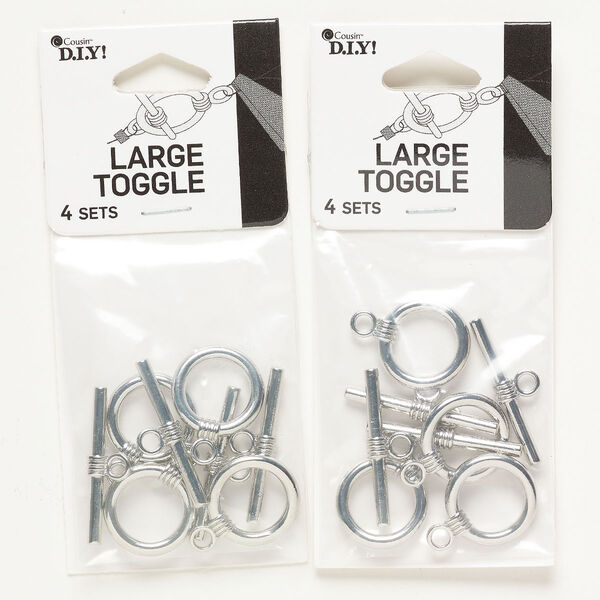 Clasp toggle brass 8pk 18mm round, antique silver finish image number 0