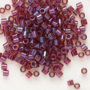 Seed bead, Delica®, glass, pkg/250g, #8 round, translucent rainbow gold luster claret (DBL-0104).