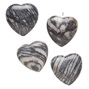 Spiderweb jasper 1pkg4, half-drilled puffed heart drop natural 19-20mm