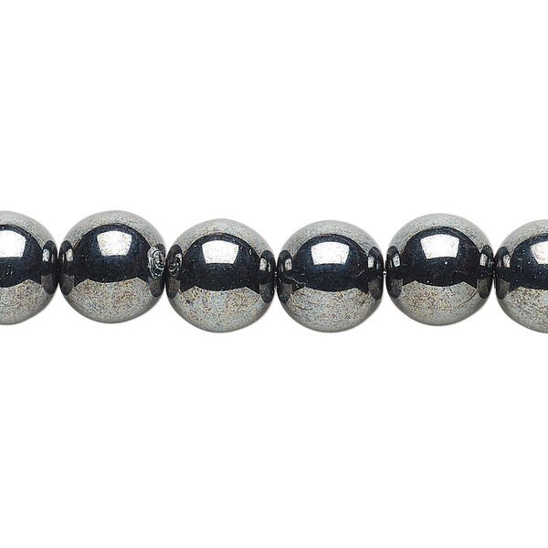 Bead, Czech glass druk, opaque hematite, 10mm round. Sold per 15-1/2" to 16" strand. image number 0