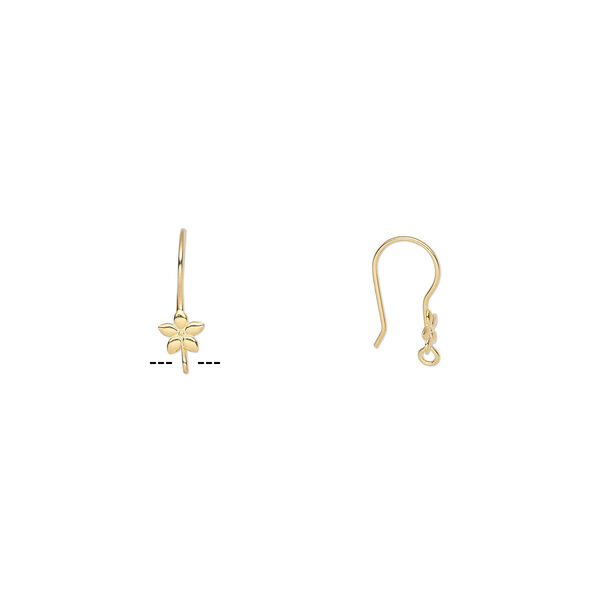 Ear wire, gold-plated stainless steel, 21mm fishhook with flower and open loop, 21 gauge. Sold per pkg of 50 pairs. image number 0