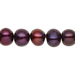 Pearl, cultured freshwater (dyed), berry, 9-11mm semi-round with 0.4mm hole, C grade, Mohs hardness 2-1/2 to 4. Sold per 15-inch strand.
