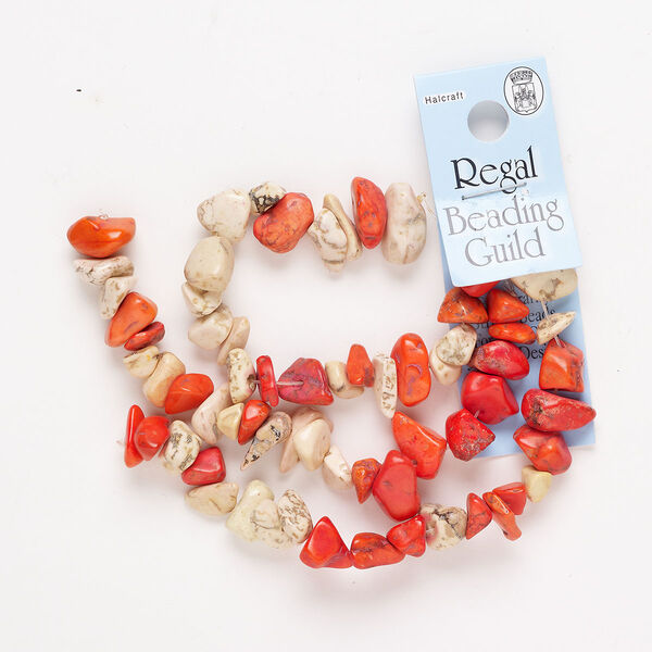 Howlite 1pkg1, chip bead C grade, red / orange / white 14.5 inch small to large image number 0