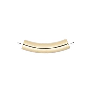 Bead, gold-plated brass, 23x5mm curved tube. Sold per pkg of 10.
