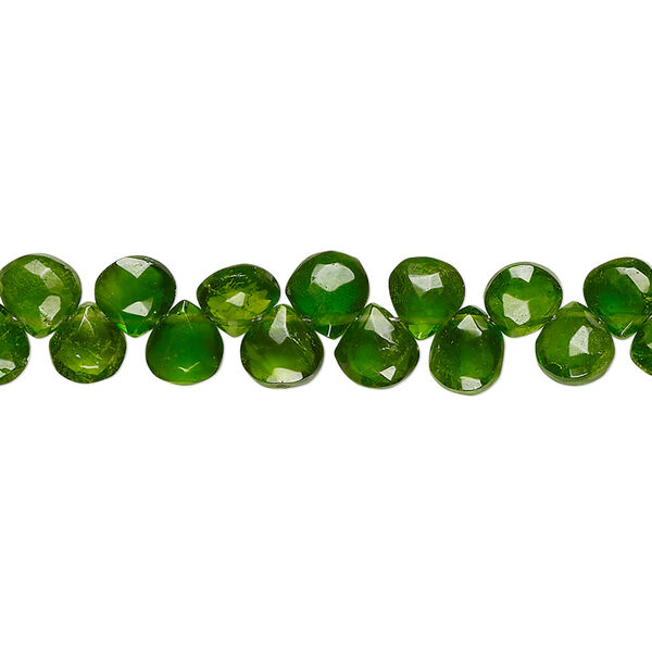 Bead, chrome diopside (natural), 5mm hand-cut top-drilled faceted puffed teardrop, B+ grade, Mohs hardness 5-1/2 to 6. Sold per 4-inch strand, approximately 25 beads. image number 0