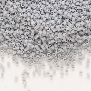 Seed bead, Delica®, glass, pkg/7.5g, #11 round, opaque matte grey (DB-1589).