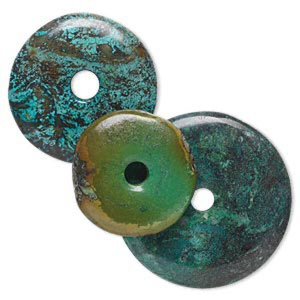 Focal, turquoise (dyed / stabilized), 35-60mm round donut, C grade, Mohs hardness 5 to 6. Sold per pkg of 3. image number 0