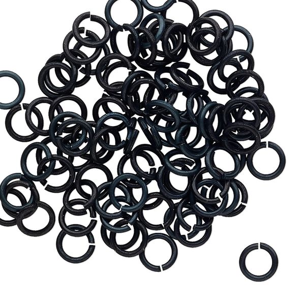 Jump ring, anodized tempered aluminum, black, 6mm round, 4.2mm inside diameter, 18 gauge. Sold per pkg of 100. image number 0