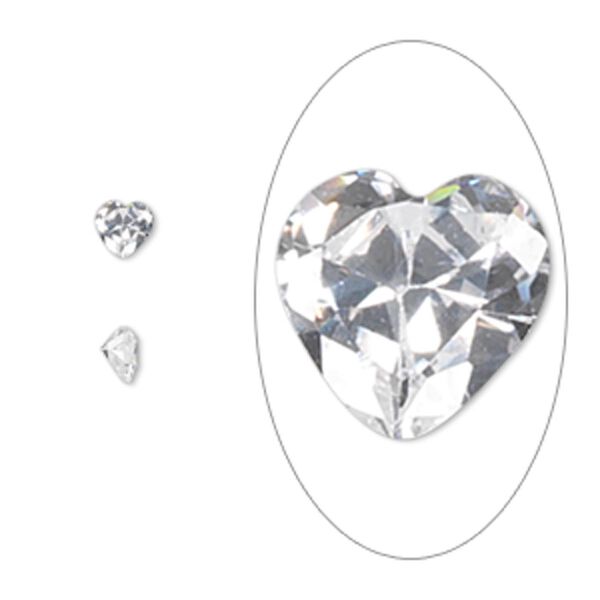 Gem, cubic zirconia, spinel white, 4mm faceted heart, Mohs hardness 8-1/2. Sold per pkg of 5. image number 0