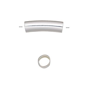 Bead, silver-finished brass, 20x6mm curved round tube. Sold per pkg of 6.