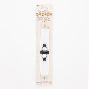 Bracelet component, acrylic / cotton / silver-finished steel, white / clear / black, 24mm wide, 6 inches. Sold individually.