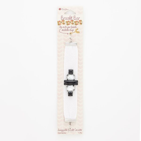 Bracelet component, acrylic / cotton / silver-finished steel, white / clear / black, 24mm wide, 6 inches. Sold individually. image number 0