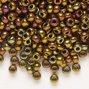 Seed bead, Miyuki, glass, pkg/250g, #6 rocaille, opaque metallic iris bronze (RR-462).
