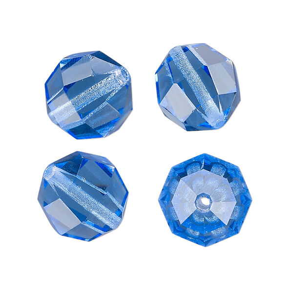 Bead 4pk sapphire, vintage Preciosa Czech crystal 14mm round image number 0