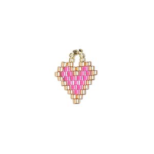 Drop, Creative Touch, glass, hot pink / copper / gold, 12mm double-sided heart. Sold individually.