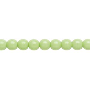 Bead, Czech glass druk, opaque green, 6mm round. Sold per 15-1/2" to 16" strand, approximately 65 beads.
