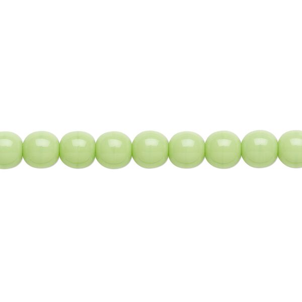 Bead, Czech glass druk, opaque green, 6mm round. Sold per 15-1/2" to 16" strand, approximately 65 beads. image number 0