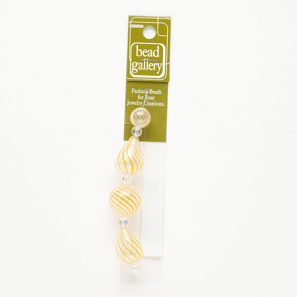 Bead 1pkg4 handblown glass, 11-12mm round / 23x17mm-24x18mm teardrop / line design, assortment translucent clear / orange image number 0