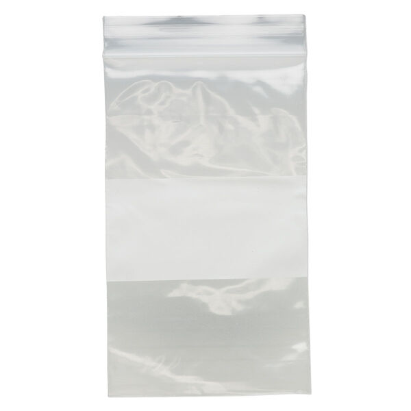 Bag, Tite-Lip™, plastic, clear and white, 3x5-inch top zip with block. Sold per pkg of 100. image number 1