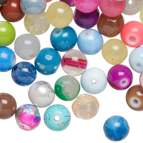 Bead mix, glass, opaque mixed colors, 6-8mm round. Sold per 4-ounce pkg, approximately 180 beads. image number 0