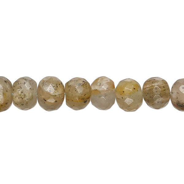 Bead, moss golden beryl (natural/heated), dark, 7x5mm-8x6mm hand-cut faceted rondelle, C- grade, Mohs hardness 7-1/2 to 8. Sold per 14-inch strand, approximately 55 beads. image number 0
