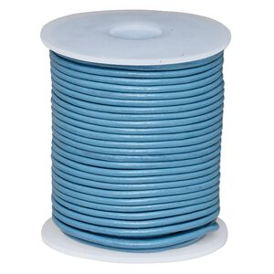 Cord, leather (dyed), turquoise blue, 2-2.2mm round. Sold per 25-yard spool.
