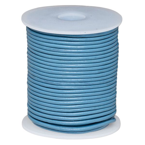 Cord, leather (dyed), turquoise blue, 2-2.2mm round. Sold per 25-yard spool. image number 0