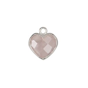 Rose quartz / copper / sterling silver 1pkg1, silver-plated hand-cut faceted puffed heart drop natural 13x12mm