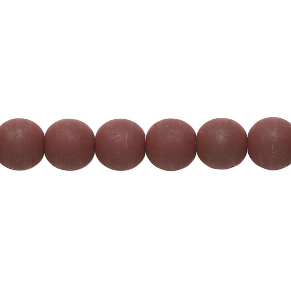 Bead, coated glass, opaque burgundy, 8mm round. Sold per 7-inch strand, approximately 20 beads. image number 0