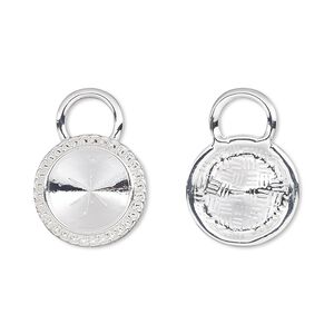 Drop, Almost Instant Jewelry®, silver-plated "pewter" (zinc-based alloy), 20mm round with rope edge and 14mm rivoli setting. Sold per pkg of 2.