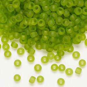 Seed bead, Dyna-Mites™, glass, transparent matte light green, #6 round. Sold per 40-gram pkg.