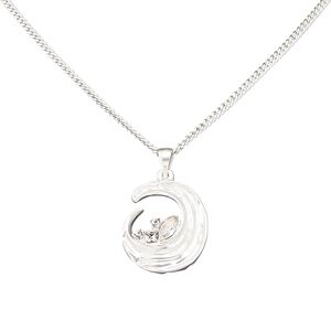 Necklace, glass rhinestone with silver-plated steel and "pewter" (zinc-based alloy), clear, 25x23mm matte freeform, 16 inches with 2-inch extender chain and lobster claw clasp. Sold individually.