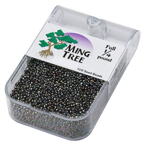 Seed bead, Ming Tree™, glass, pkg/1/4 pound, #11 round, opaque iris moss green.