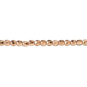 Bead, fire-polished, copper-plated glass, opaque clear, 3mm faceted round. Sold per 15-1/2 to 16-inch strand.