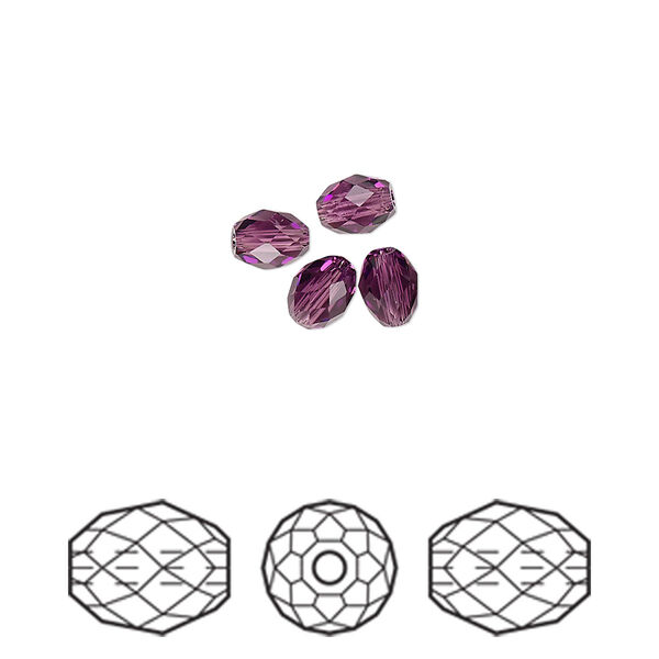 Bead 4pk amethyst, Crystal Passions® 5x4mm olive briolette 5044 image number 0