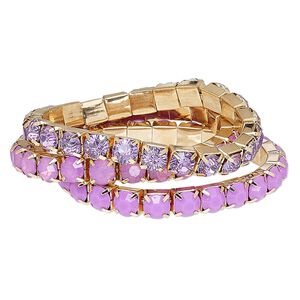 Bracelet, stretch, acrylic rhinestone and gold-finished steel, lavender and frosted lavender, 8mm wide cupchain, 7 inches. Sold per 3-piece set.