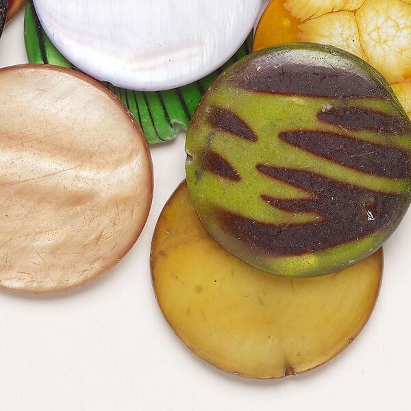 Mother-of-pearl shell 1pkg6oz, puffed flat round bead mix mixed colors 24-25mm image number 0