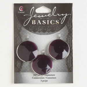 Link 1pkg3, silver-finished copper and acrylic, dark purple, 26mm double-sided faceted round.