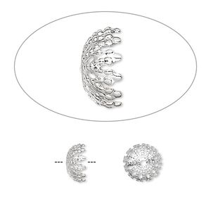 Bead cap, silver-plated brass, 8x4mm fancy round, fits 8-10mm bead. Sold per pkg of 500.
