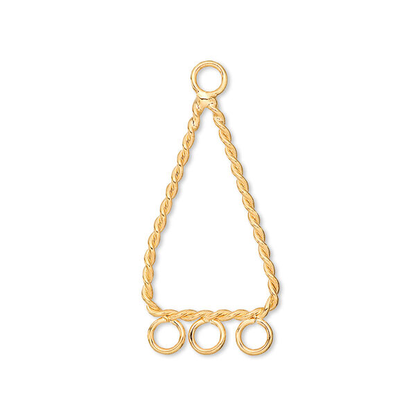 Connector, gold-plated brass, 23x23x14mm twisted triangle with 3 loops. Sold per pkg of 10. image number 0