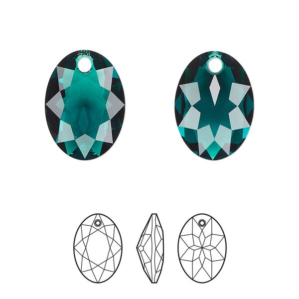 Drop 36pk emerald, Swarovski® 16mm pendant elliptic cut 6438 image number 0